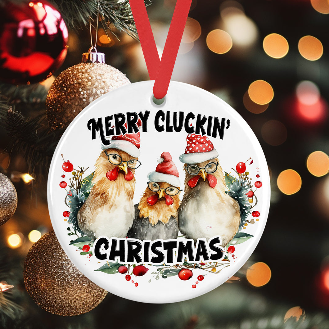 Funny Chicken Christmas Ornament - Merry Cluckin Christmas