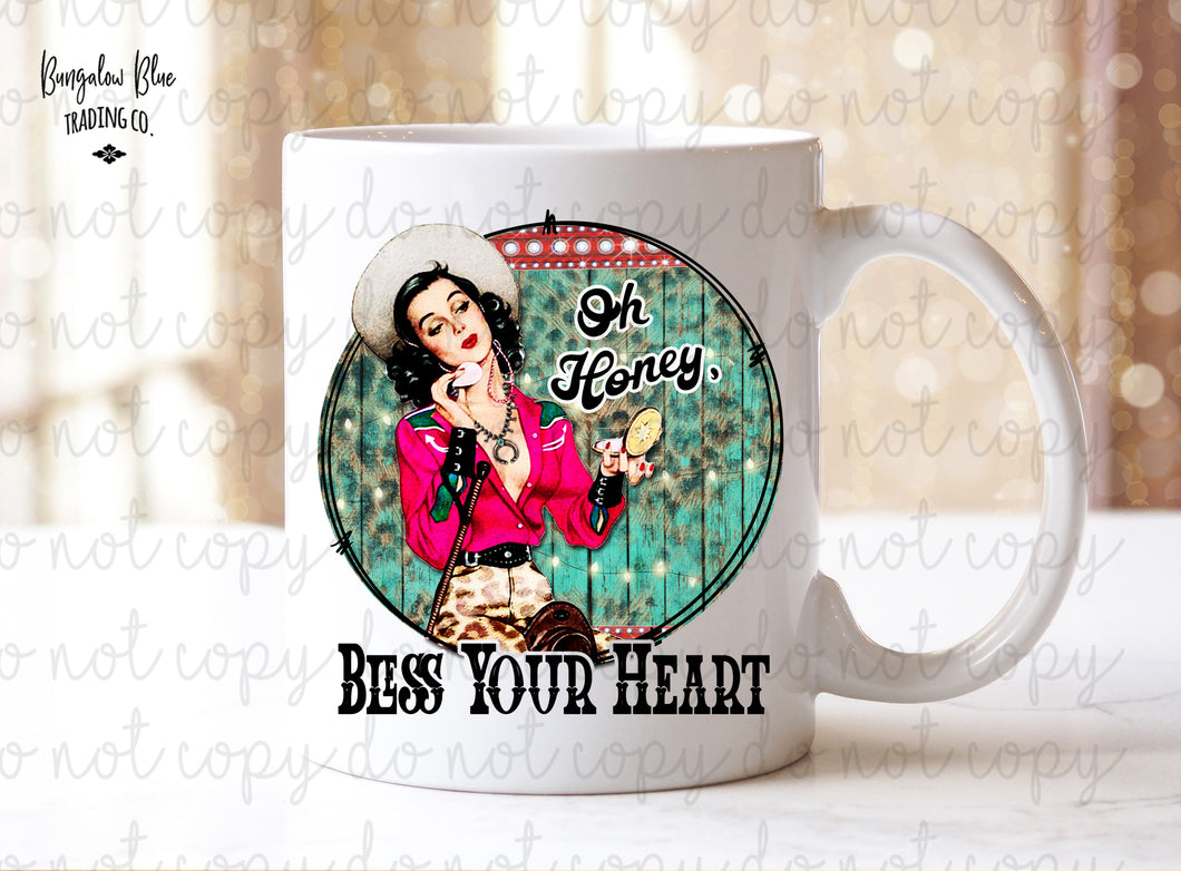 Oh Honey Bless Your Heart Retro Cowgirl Coffee Mug