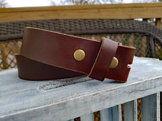 Leather Snap Belt Strap for Interchangeable Buckle (Brown or Black)