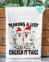 Load image into Gallery viewer, Making a List Funny Christmas Chicken Tea Towel
