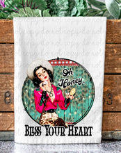 Load image into Gallery viewer, Oh Honey Bless Your Heart Cowgirl Tea Towel
