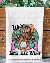 Load image into Gallery viewer, Wild Like The West Retro Cowgirl Tea Towel
