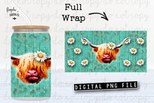 Load image into Gallery viewer, Daisy Highland Cow Glass Can Tumbler Wrap Digital Download

