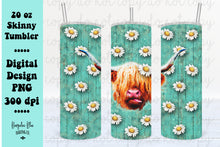 Load image into Gallery viewer, Daisy Highland Cow 20 oz Skinny Tumbler Seamless Design Wrap Digital Download
