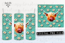Load image into Gallery viewer, Daisy Highland Cow 20 oz Skinny Tumbler Seamless Design Wrap Digital Download
