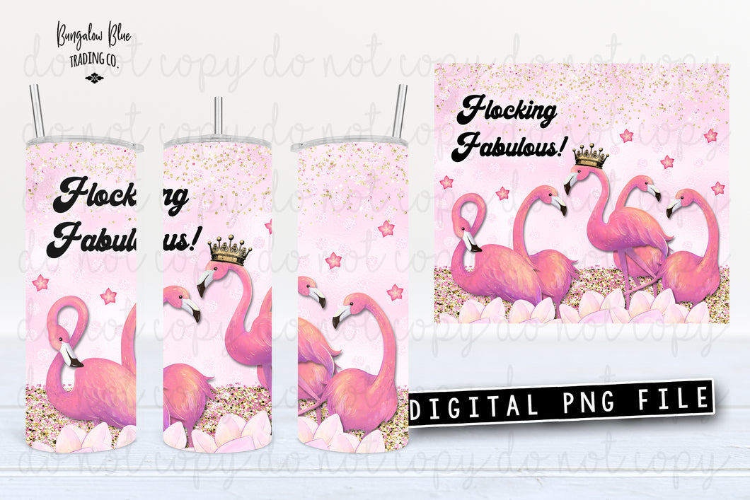 Flocking Fabulous Flamingo 20 oz Skinny Tumbler Seamless Design Wrap Digital Download