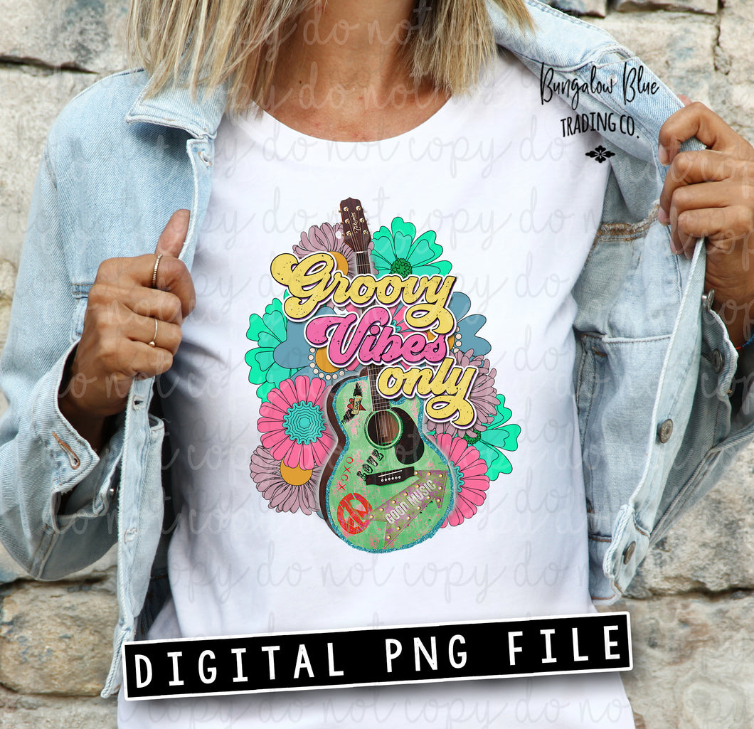 Groovy Vibes Only Hippie Guitar Digital Download