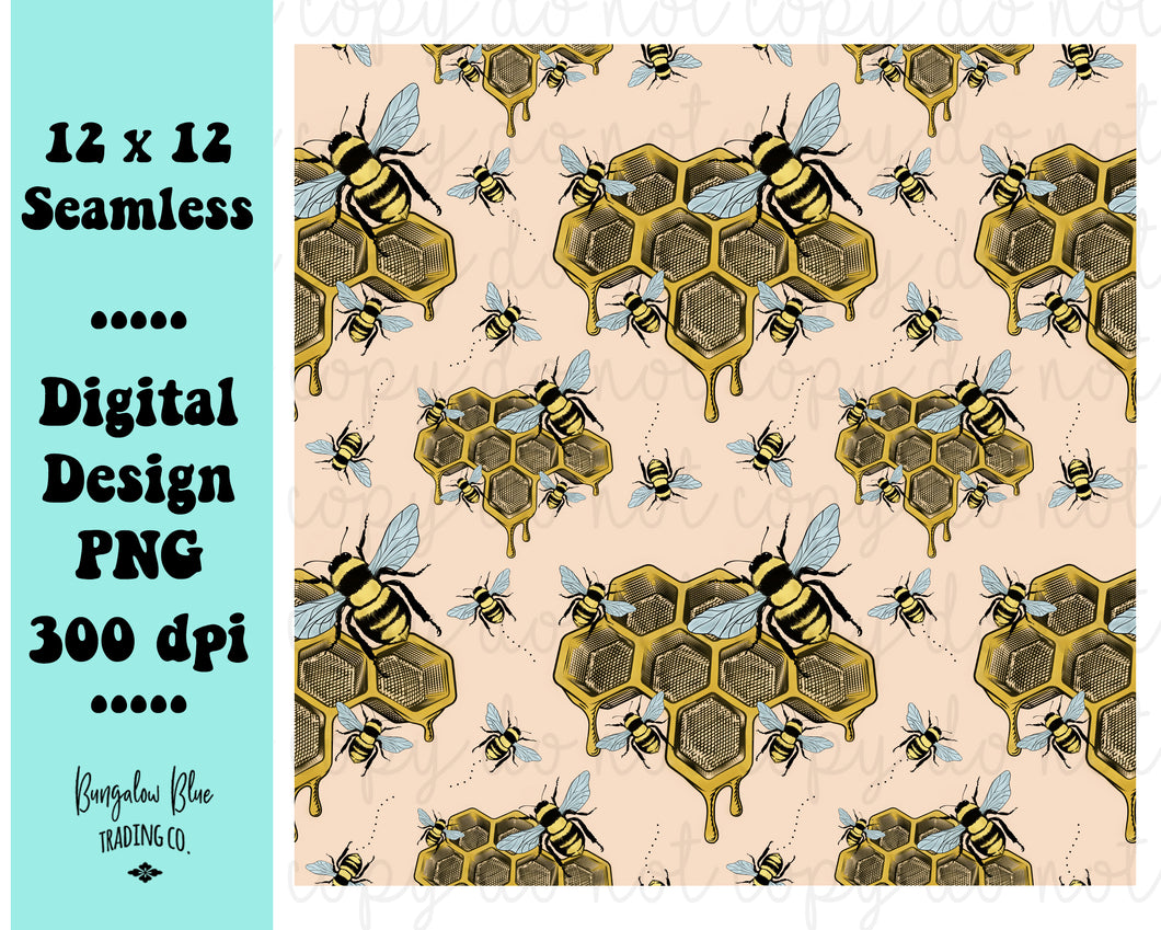 Honey Bee Seamless Pattern - Digital Download