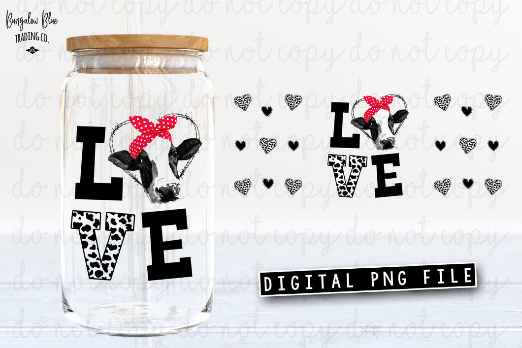 Love Cow Glass Can Tumbler Wrap Digital Download
