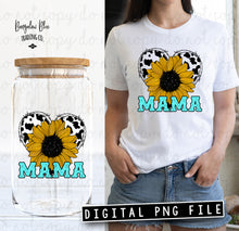 Load image into Gallery viewer, Mama Sunflower Cow Heart  Glass Can Tumbler Wrap Digital Download
