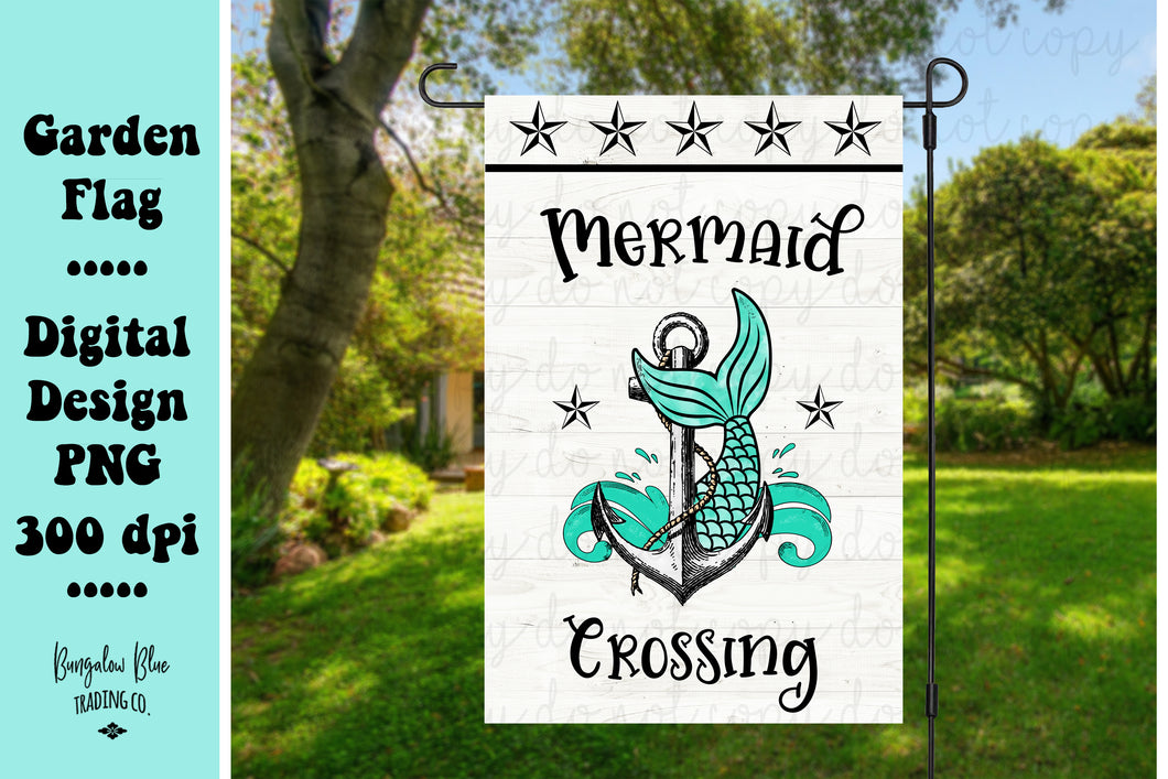 Mermaid Crossing Garden Yard Flag Digital Download