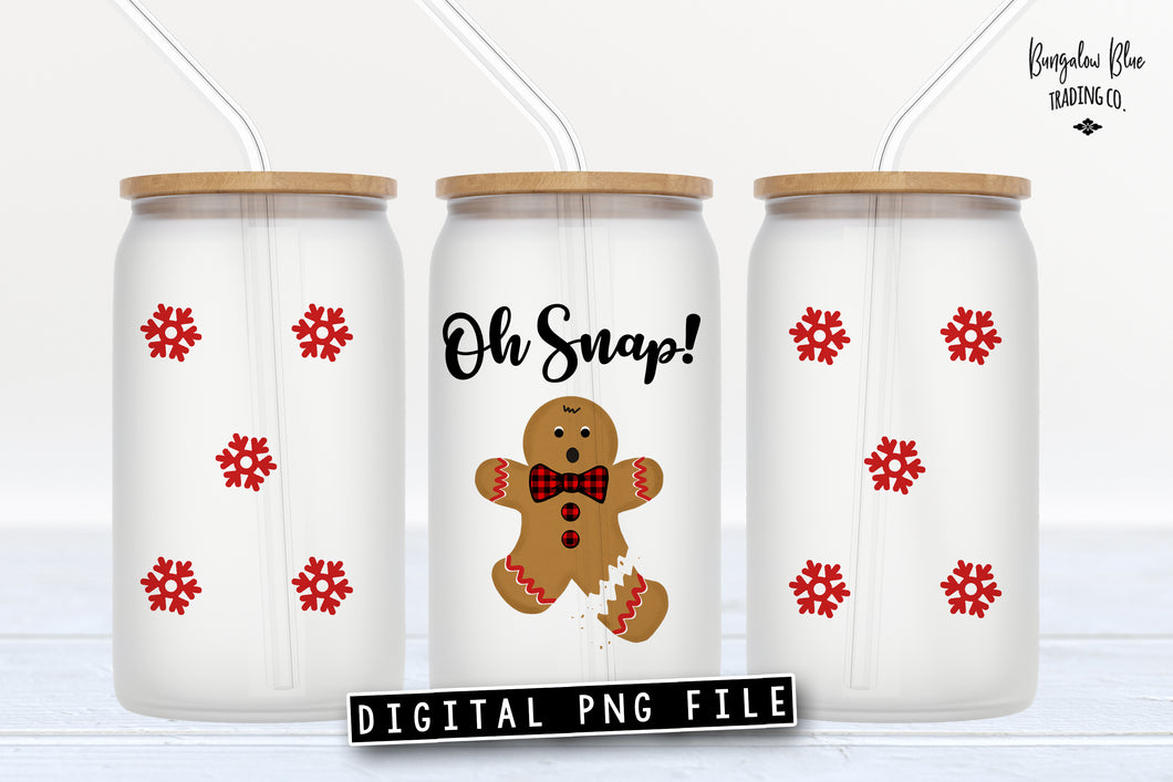 Oh Snap Gingerbread Man Glass Can Tumbler Wrap Digital Download