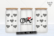 Load image into Gallery viewer, Peace Love Cows Glass Can Tumbler Wrap Digital Download
