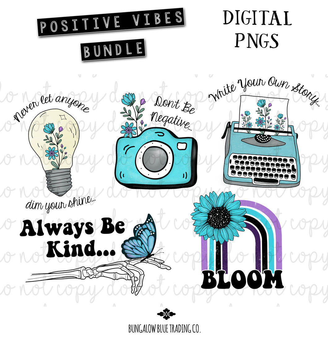 Positive Vibes Bundle Digital Download Pngs