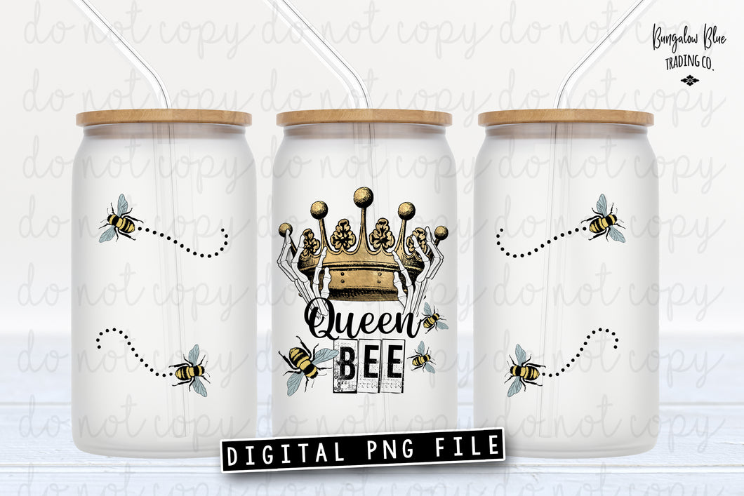 Queen Bee Skellie Digital Download for 16 oz Glass Can