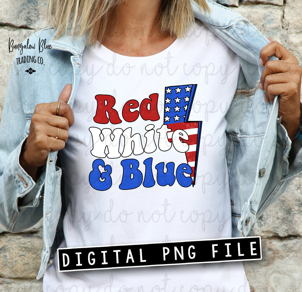 Red White & Blue Lightening Bolt  4th of July Digital Download