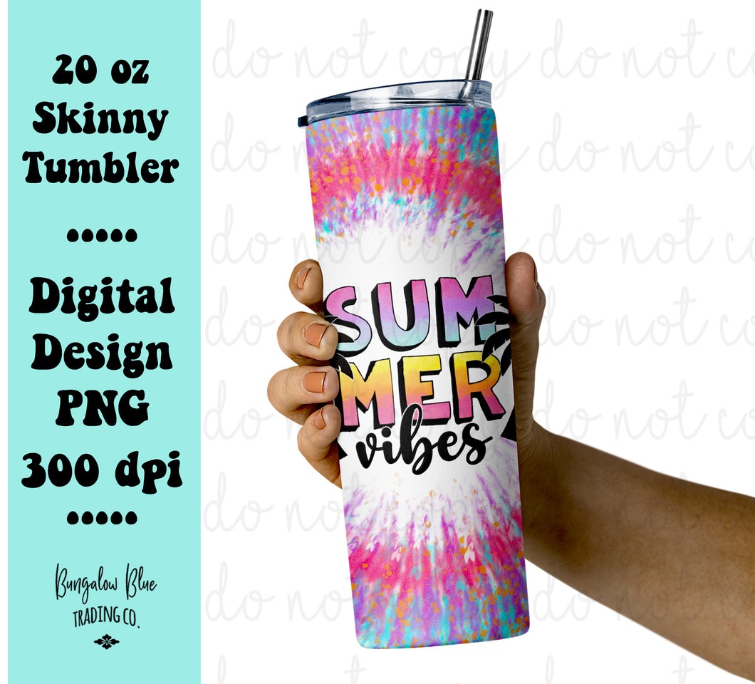 Summer Vibes Tie Dye 20 oz Skinny Tumbler Wrap Digital Download