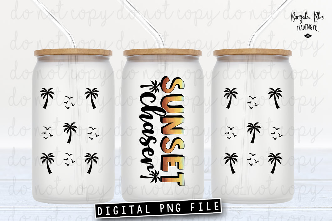 Sunset Chaser Glass Can Tumbler Wrap Digital Download - Palm Tree