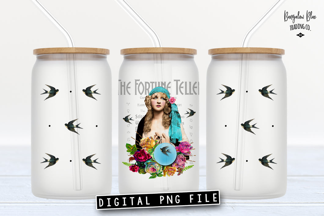 The Fortune Teller Flapper Glass Can Tumbler Wrap Digital Download