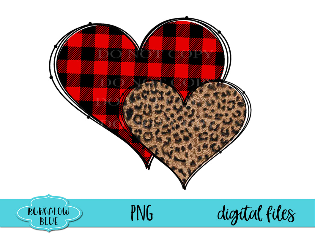 Buffalo Plaid Leopard Double Heart Valentine Digital Download