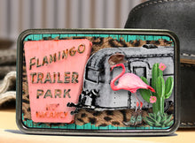 Load image into Gallery viewer, Flamingo Trailer Park Belt Buckle
