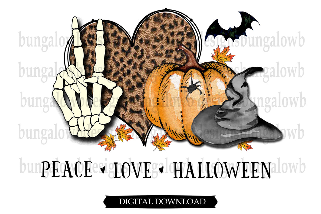 Peace Love Halloween Skeleton Hand Digital Download