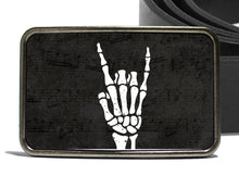 Load image into Gallery viewer, Rock and Roll Skeleton Belt Buckle - Skellie Hand Design
