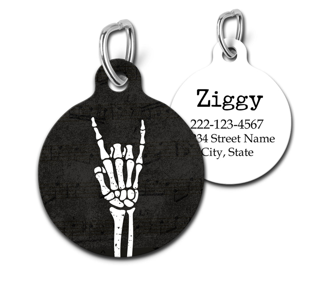 Rock & Roll Skeleton Hand Sign Pet ID Tag for Cats & Dogs